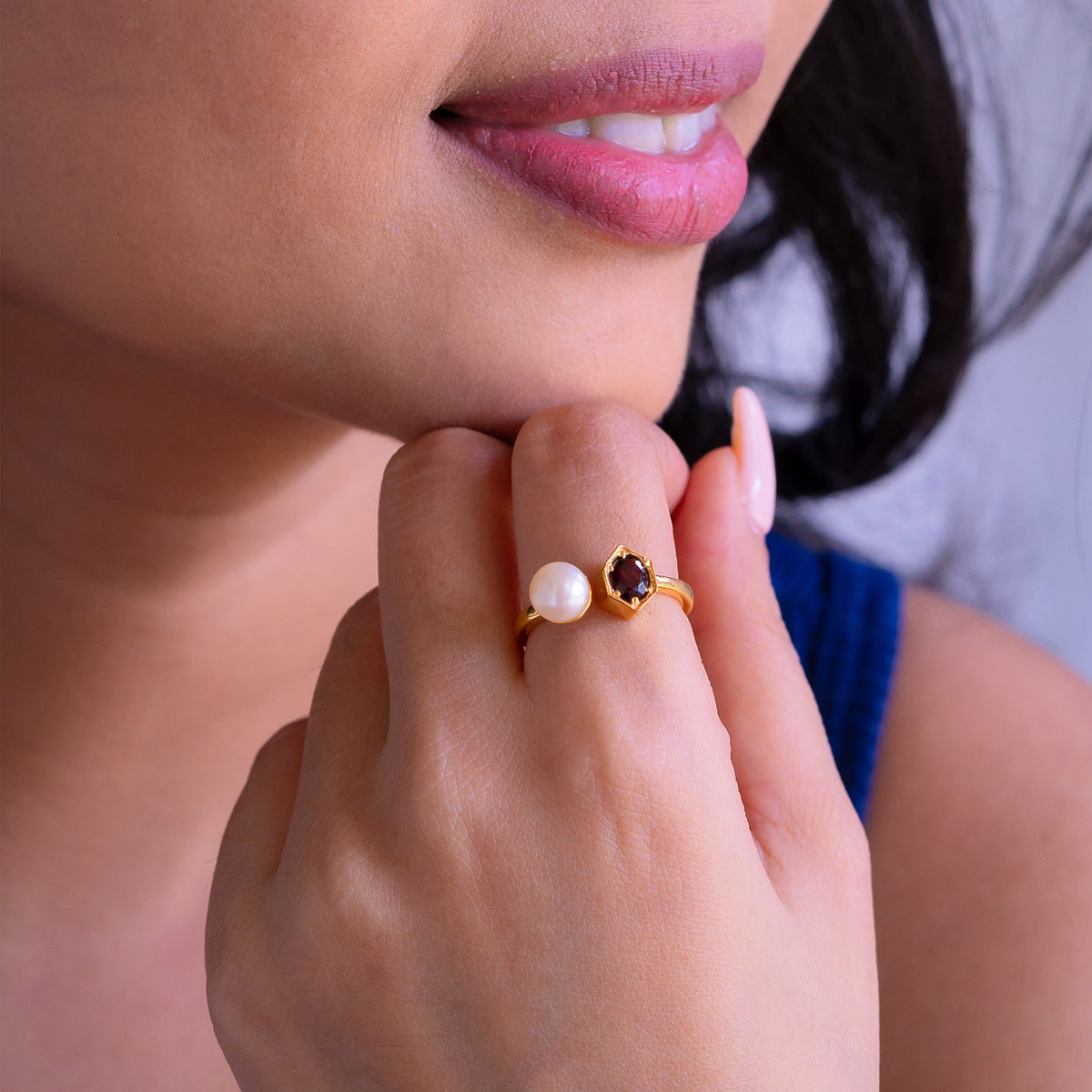 Garnet & Cultured Pearl Eira Ring - CLJ631G