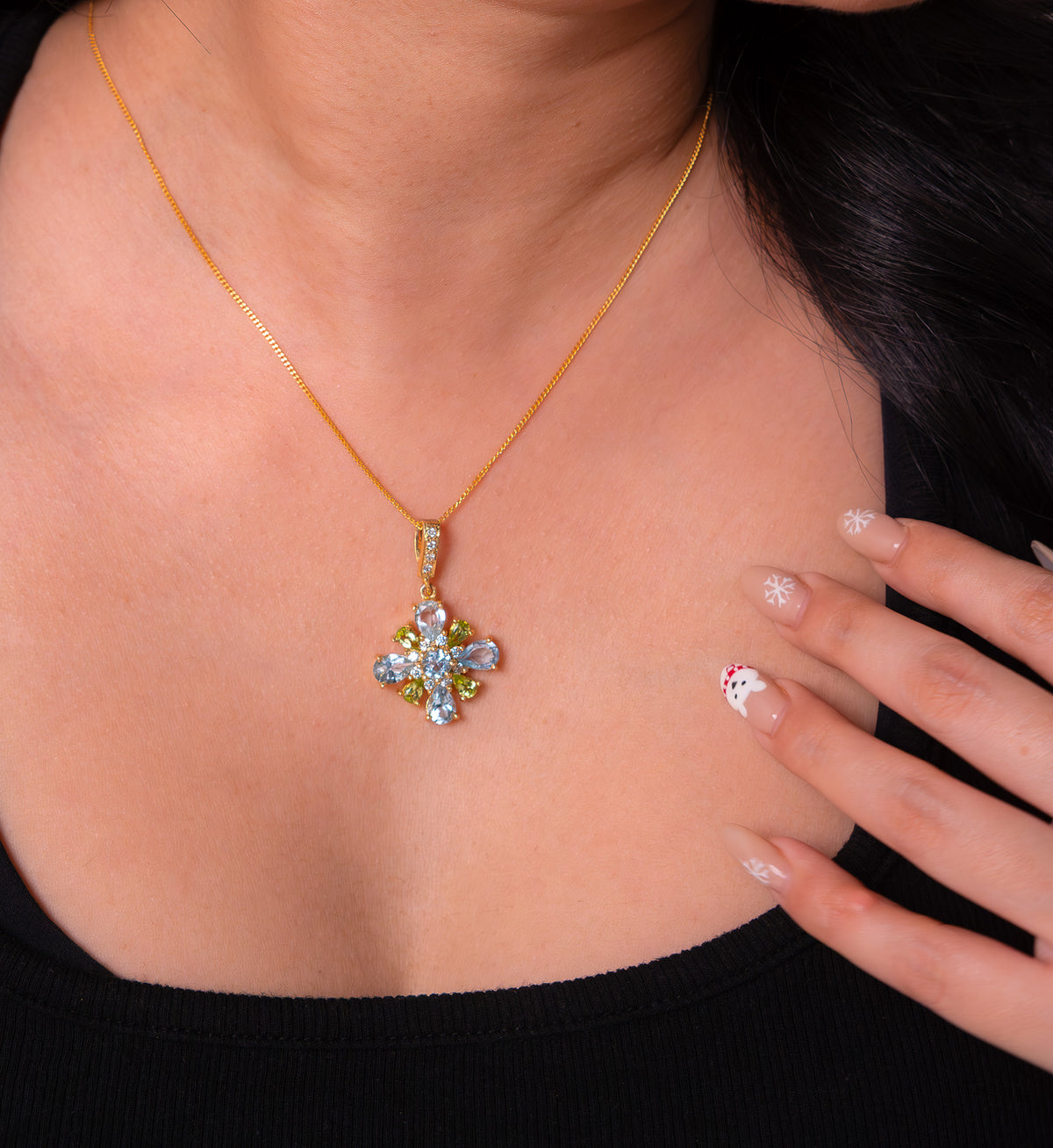 Handmade Sterling Silver Peridot & Blue Topaz Darya Necklace - CLJ688