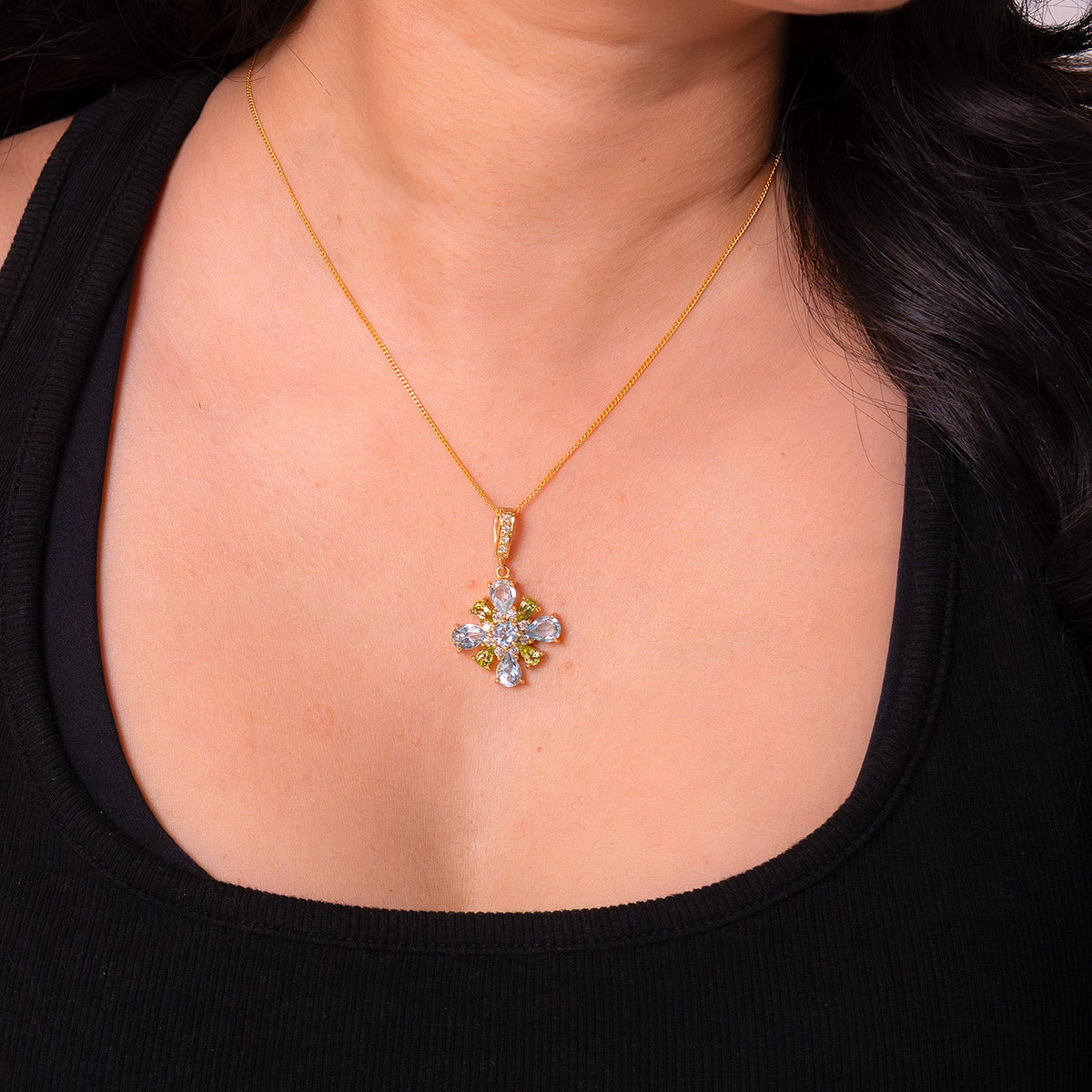 Handmade Sterling Silver Peridot & Blue Topaz Darya Necklace - CLJ688