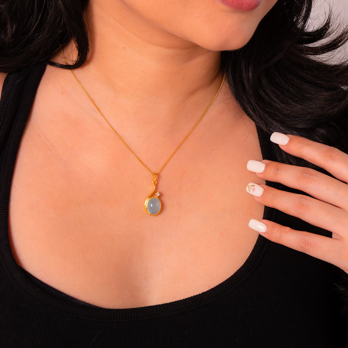 Blue Chalcedony & White Sapphire Necklace - CLJ881