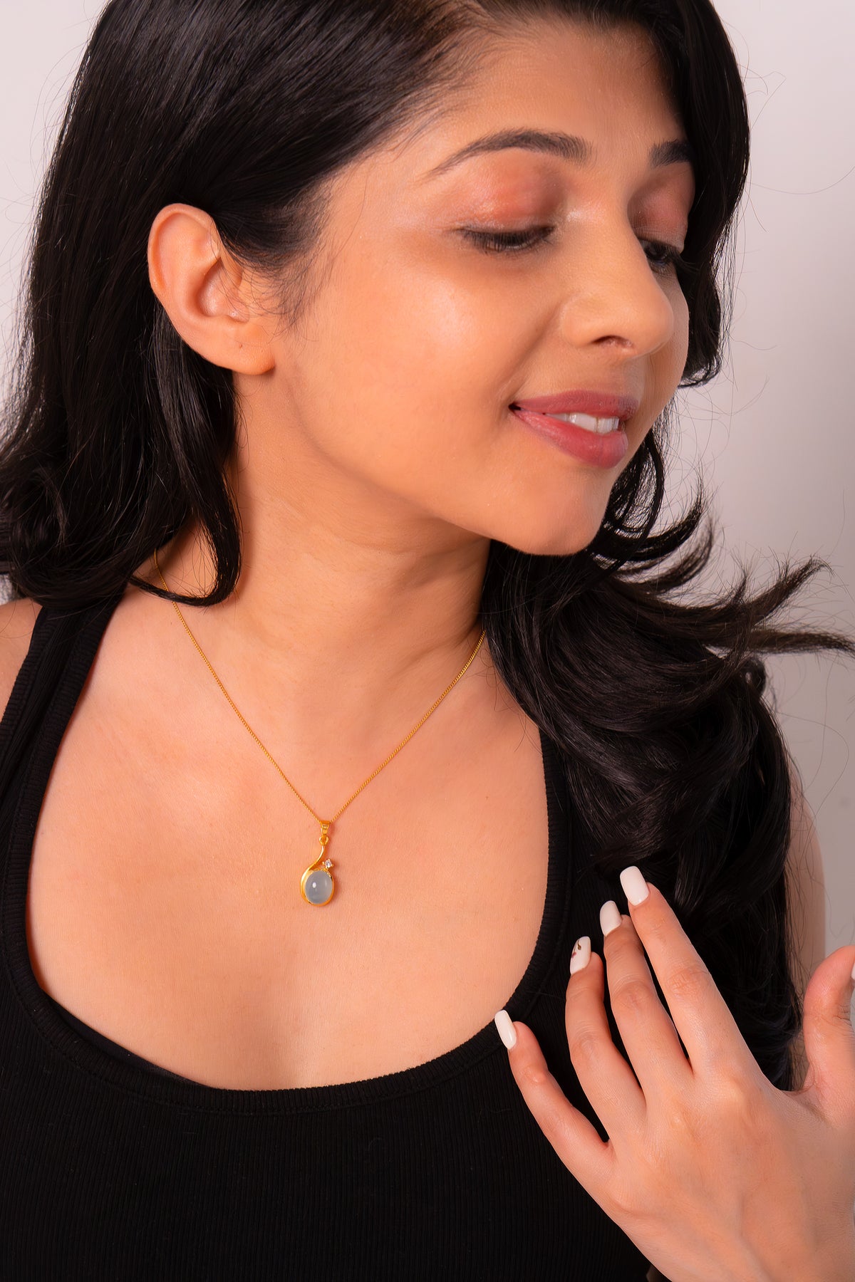 Blue Chalcedony & White Sapphire Necklace - CLJ881