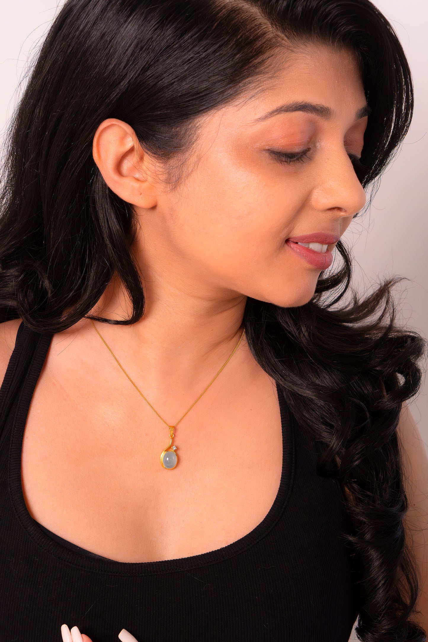 Blue Chalcedony & White Sapphire Necklace - CLJ881