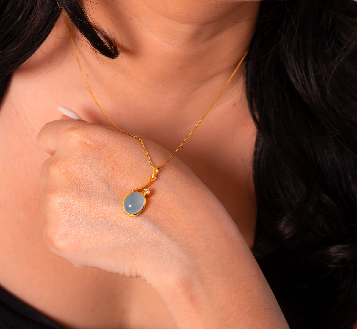 Blue Chalcedony & White Sapphire Necklace - CLJ881