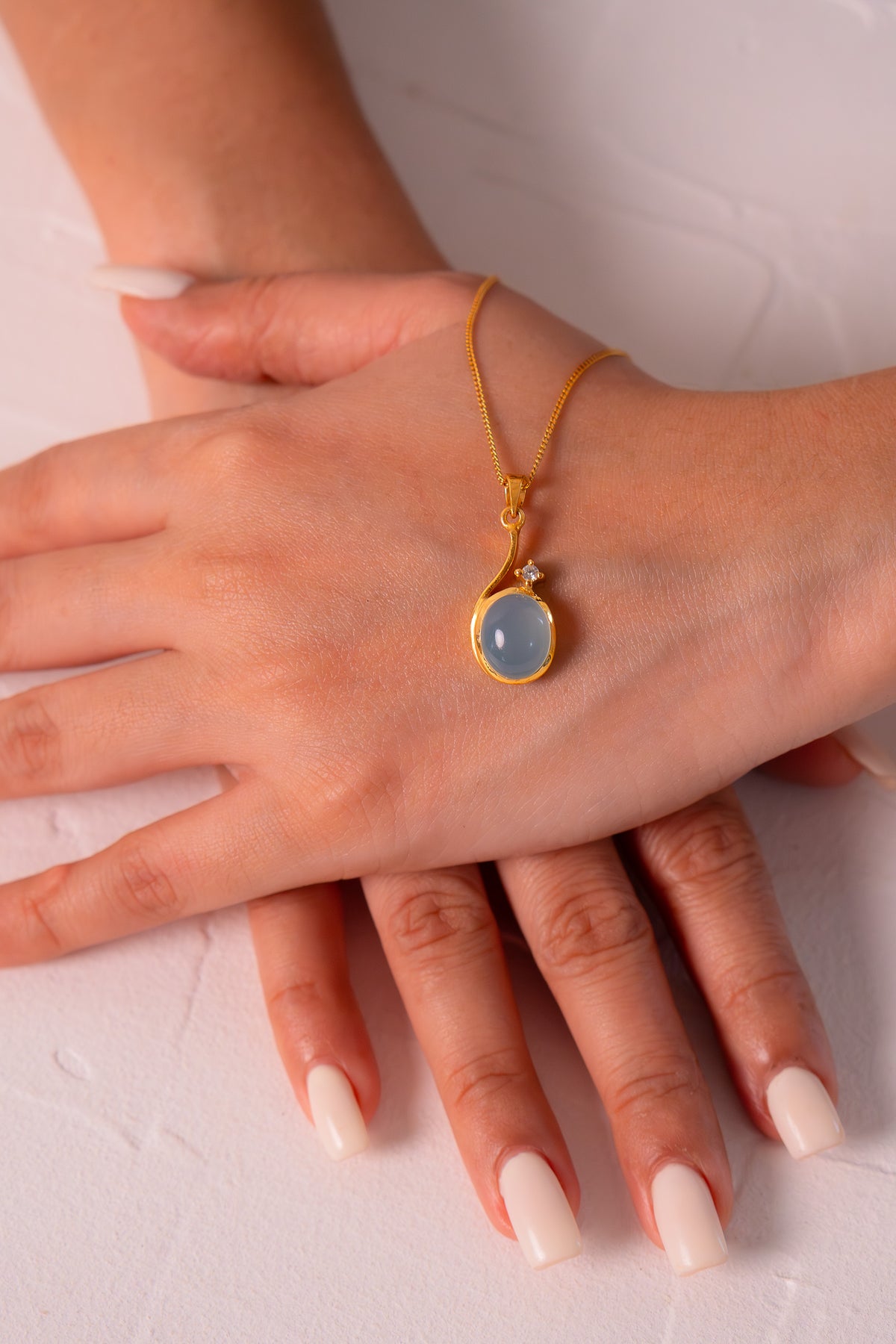 Blue Chalcedony & White Sapphire Necklace - CLJ881