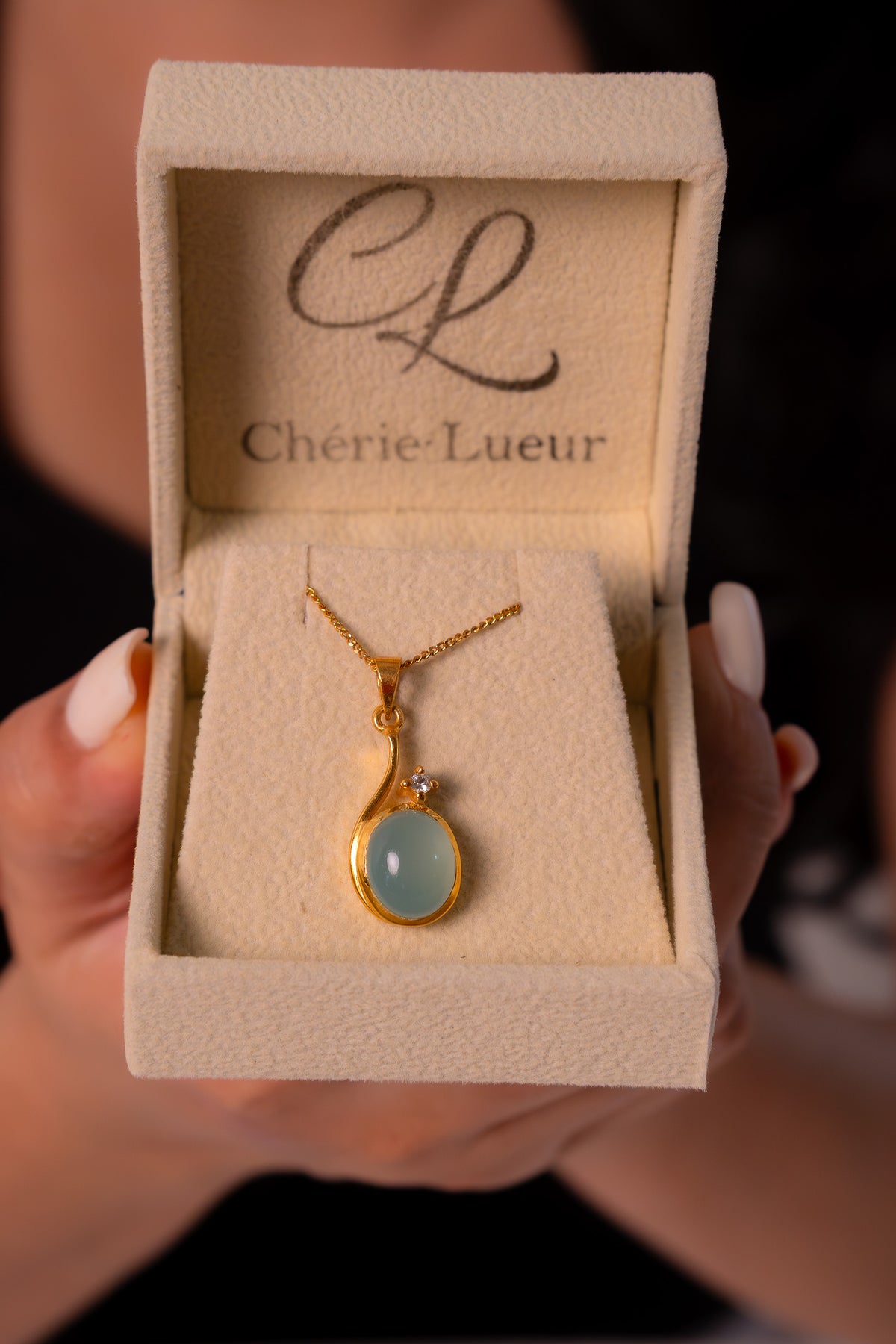 Blue Chalcedony & White Sapphire Necklace - CLJ881