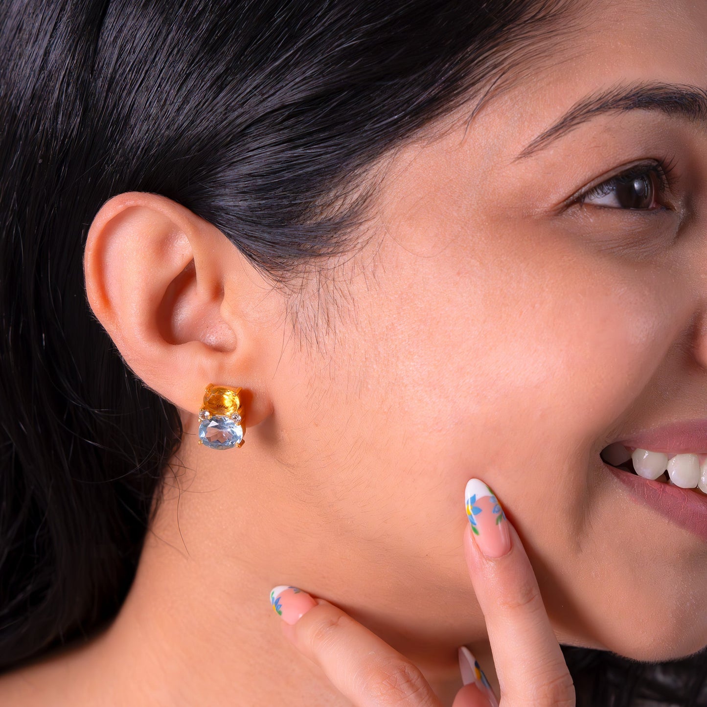 Handmade Blue Topaz, Citrine & White Topaz Laurel Earrings - CLJ675