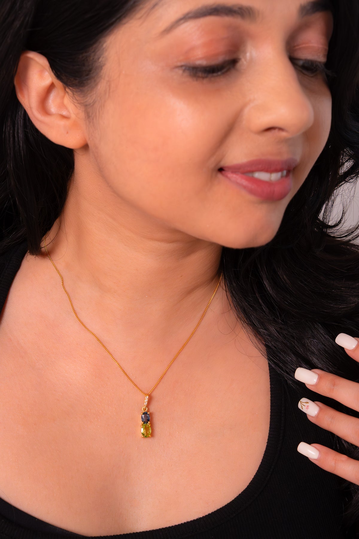 Handcrafted Sterling Silver London Blue Topaz & Peridot Solene Necklace - CLJ888