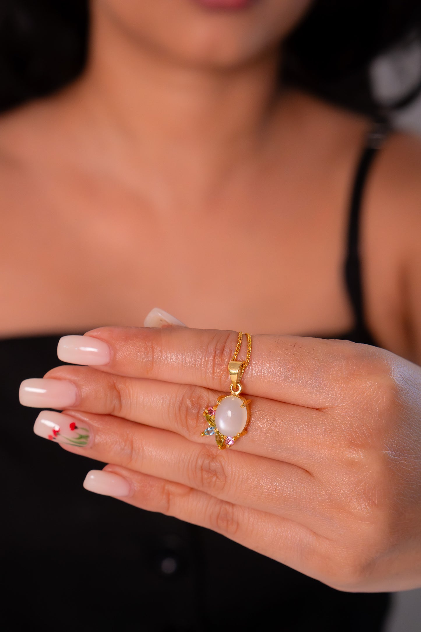 Moonstone, Peridot, Blue Topaz, Pink Tourmaline Necklace - CLJ902