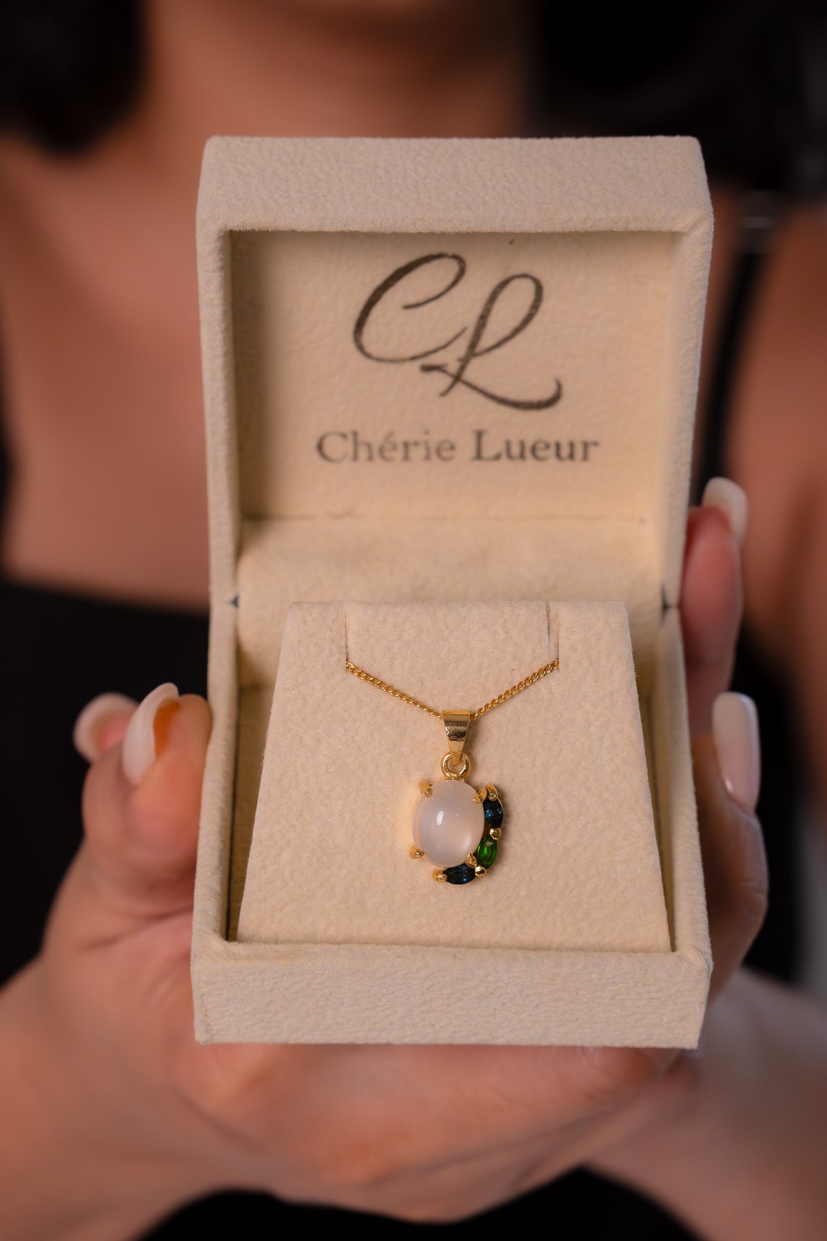 Moonstone, London Blue Topaz & Chromium Diopside Beatrice Necklace - CLJ911
