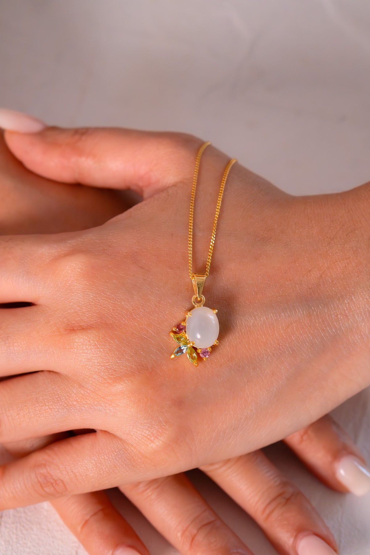Moonstone, Peridot, Blue Topaz, Pink Tourmaline Necklace - CLJ902