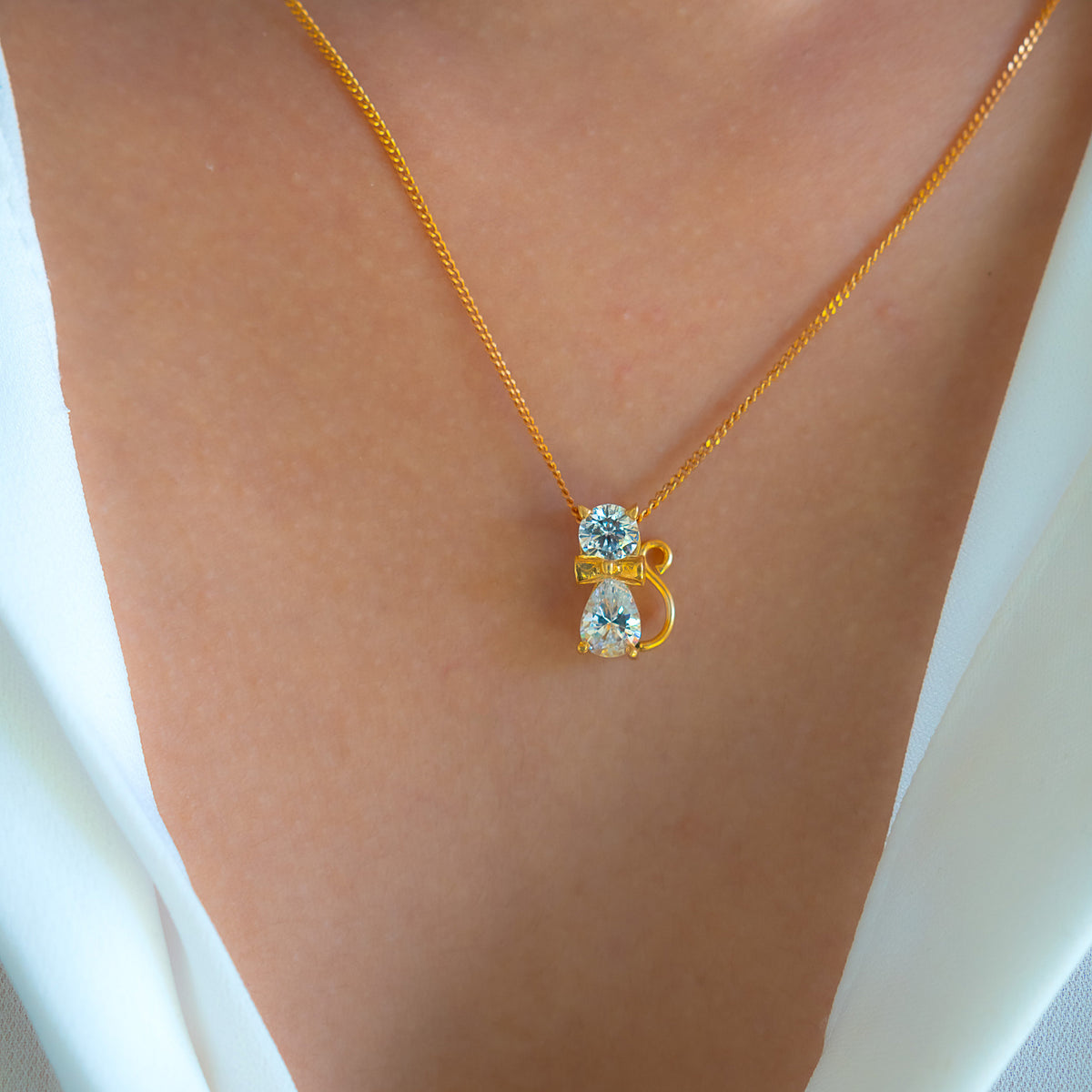 Handmade Sterling Silver American Diamonds Cat Bria Necklace - CLJ548