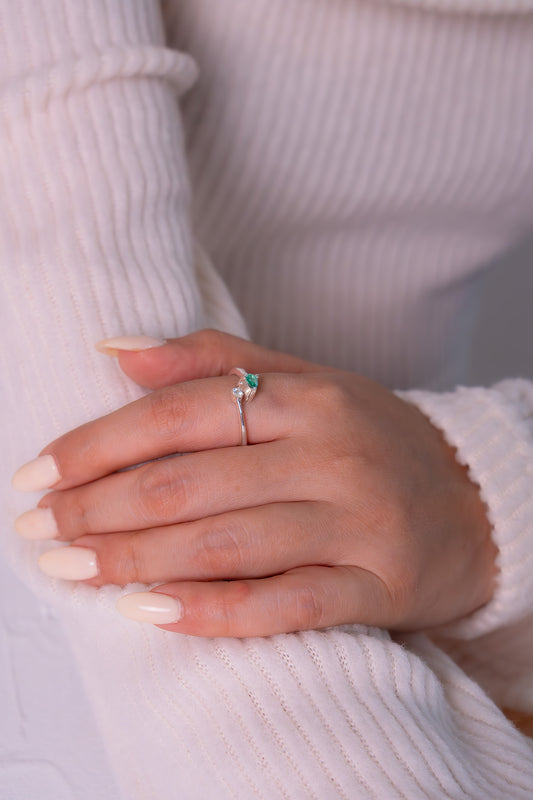 Emerald & White Sapphire Evalina Ring - CLJ642E