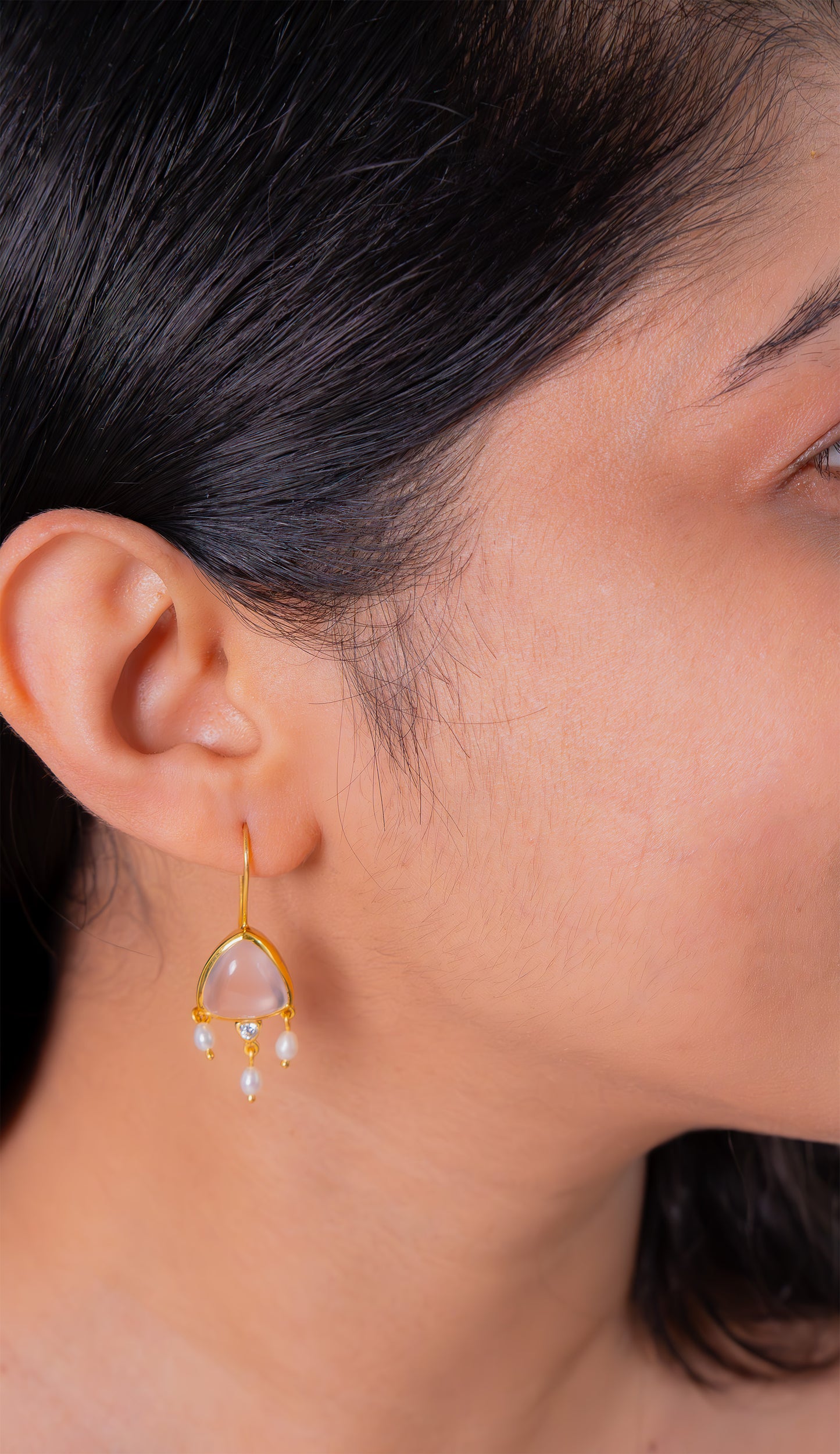 Handmade Rose Quartz, Cultured Pearl Emberlyn Earrings - CLJ743