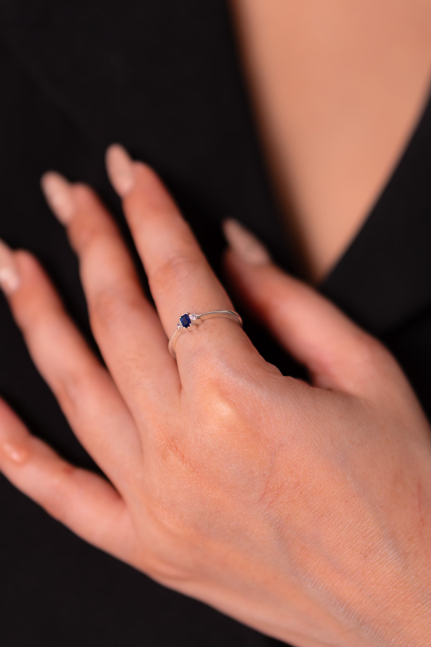 Blue Sapphire & White Sapphire Zoya Ring - CLJ922