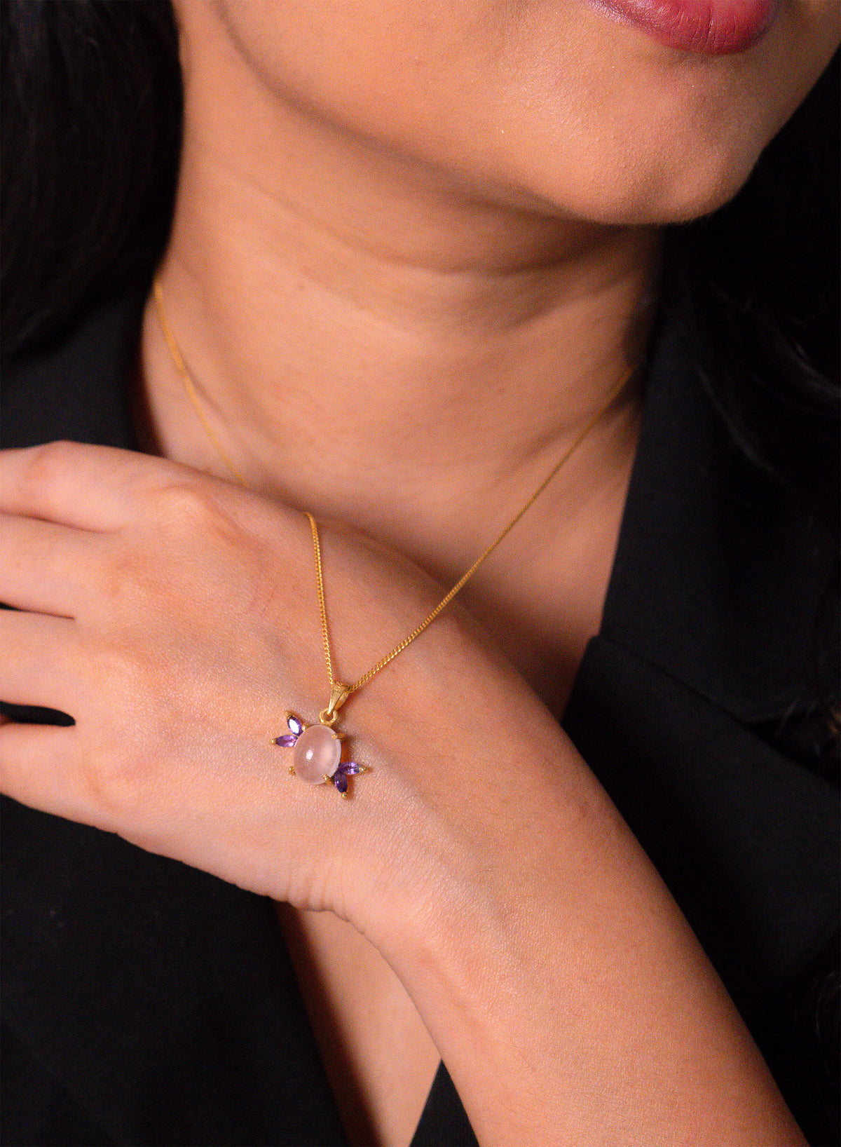 Rose Quartz & Amethyst Elsie Necklace - CLJ923