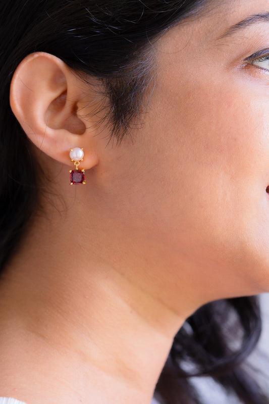 Garnet & Cultured Pearl Anaya Earrings - CLJ663G