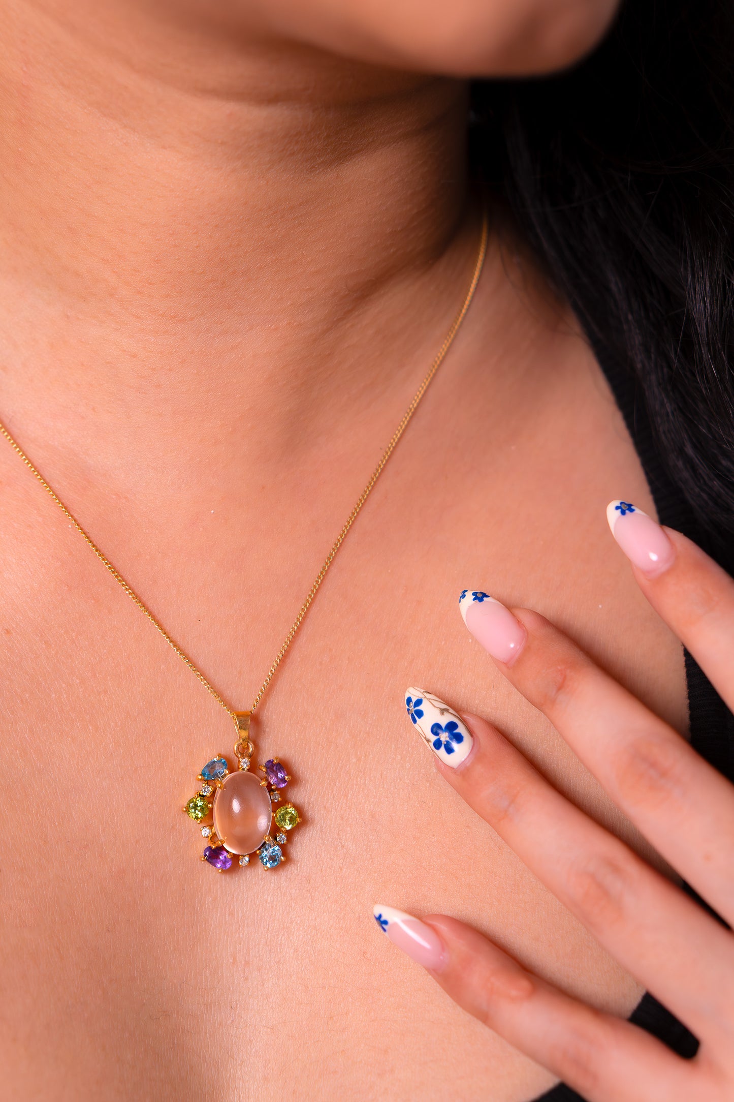 Rose Quartz, Peridot, Amethyst, Blue Topaz, White Sapphire Delilah Necklace - CLJ927