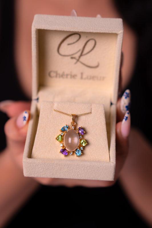 Rose Quartz, Peridot, Amethyst, Blue Topaz, White Sapphire Delilah Necklace - CLJ927