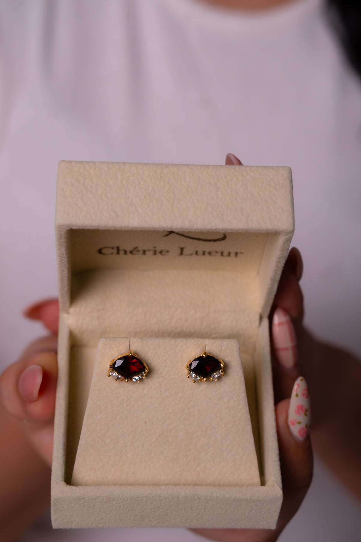 Garnet & White Sapphire Anastasia Earrings - CLJ955