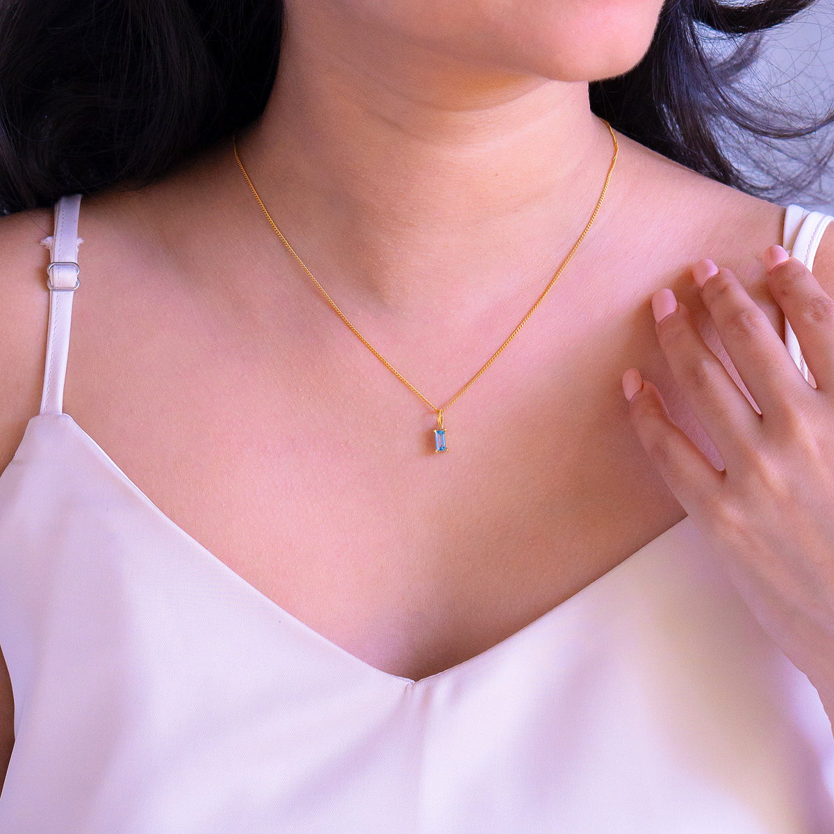 Handmade Sterling Silver Blue Topaz Millie Necklace - CLJ668B