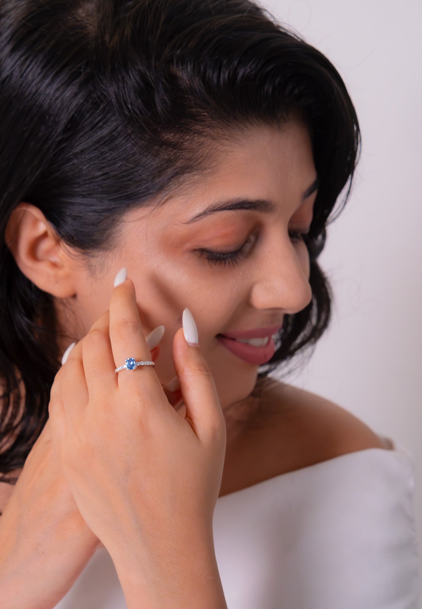 Handmade Sterling Silver Blue Sapphire & White Sapphire Cyrene Ring- CLJ790