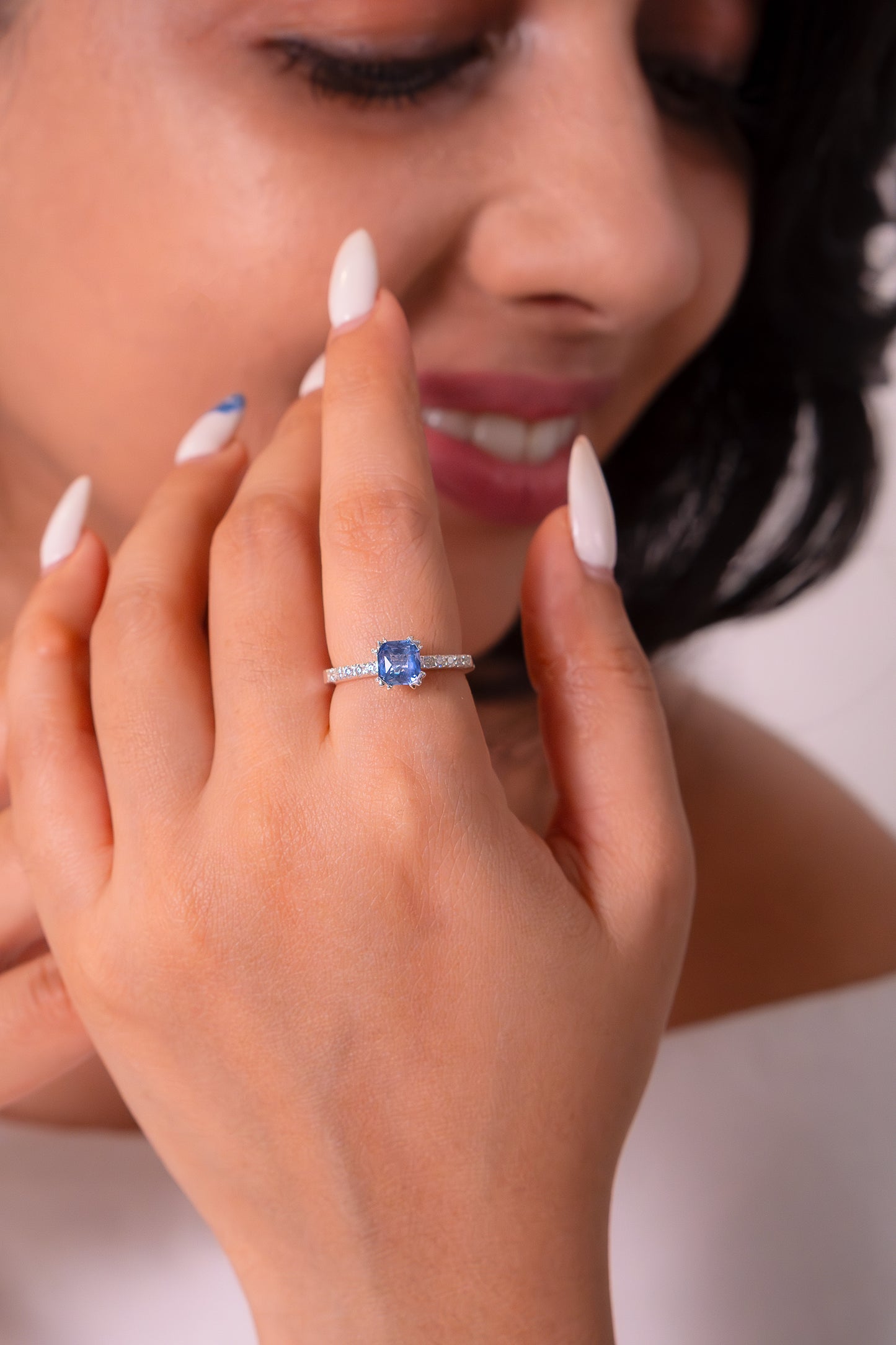 Handmade Sterling Silver Blue Sapphire & White Sapphire Aviana Ring - CLJ791