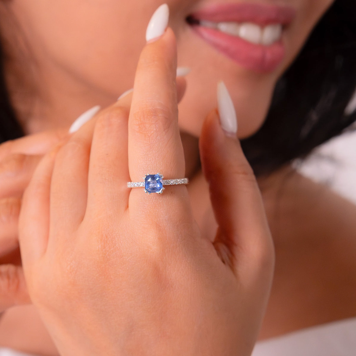 Handmade Sterling Silver Blue Sapphire & White Sapphire Aviana Ring - CLJ791