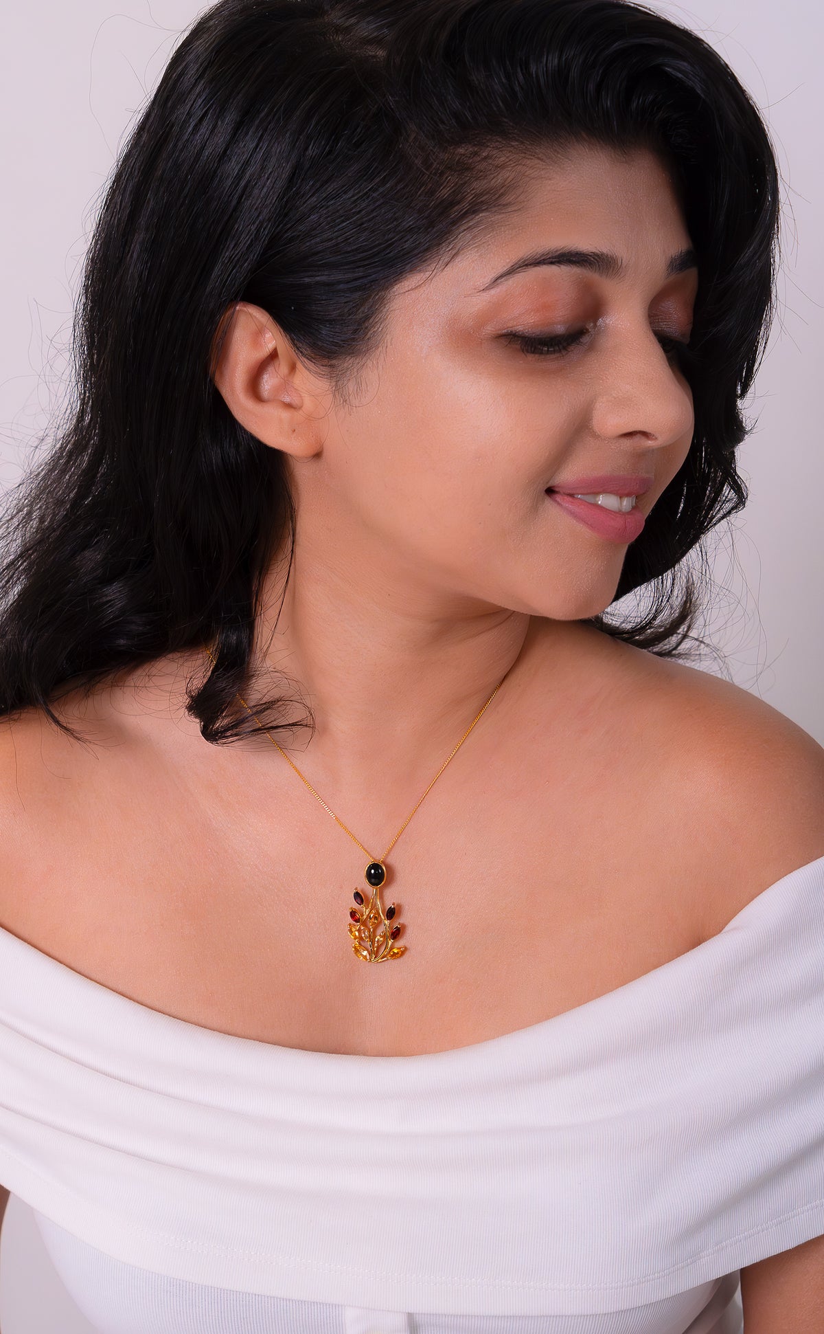 Handmade Sterling Silver Garnet, Citrine & Black Onyx Infera Necklace - CLJ805