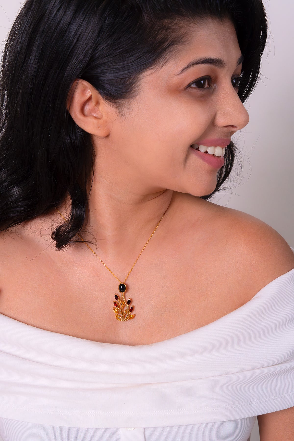 Handmade Sterling Silver Garnet, Citrine & Black Onyx Infera Necklace - CLJ805