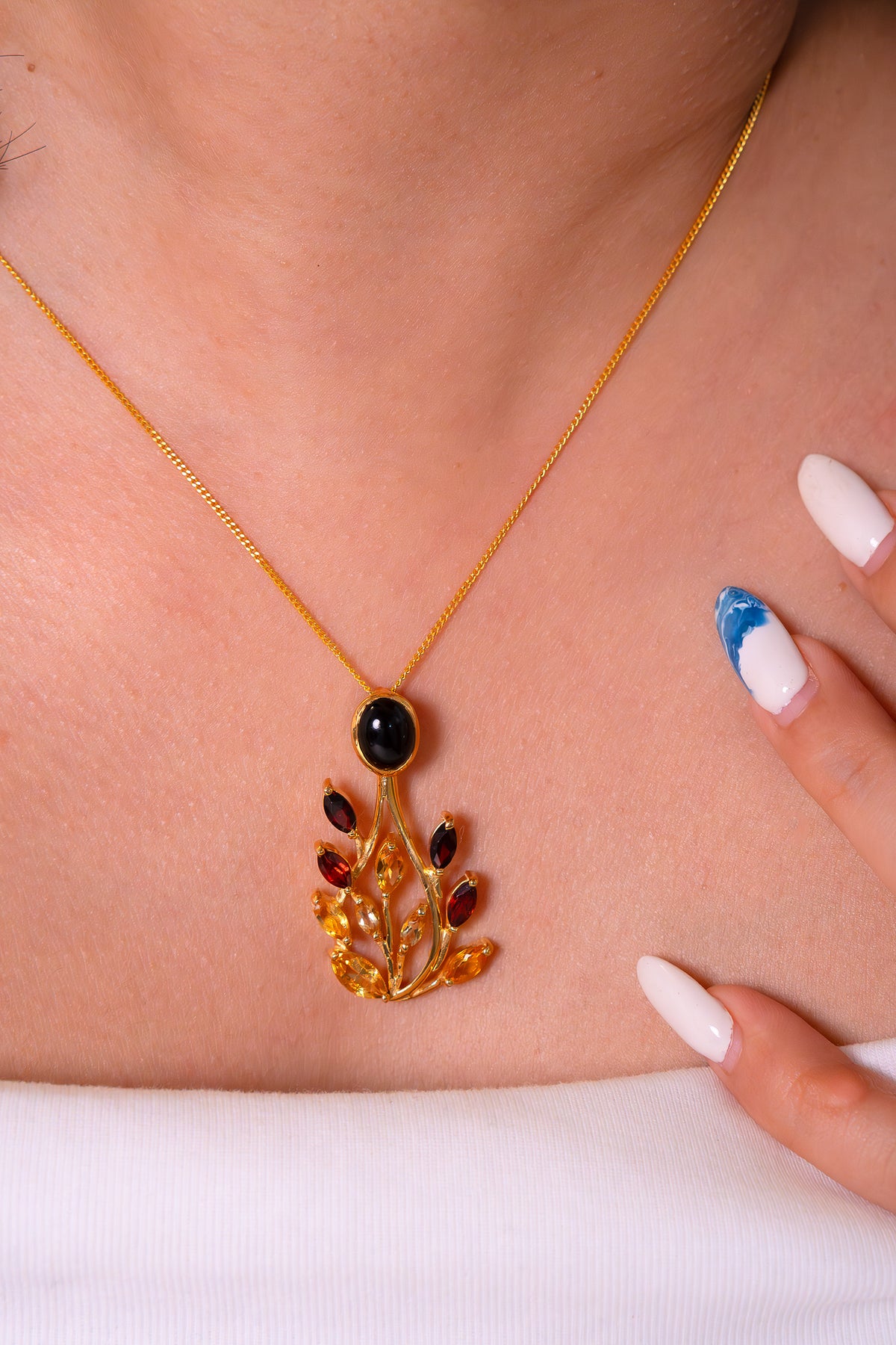 Handmade Sterling Silver Garnet, Citrine & Black Onyx Infera Necklace - CLJ805