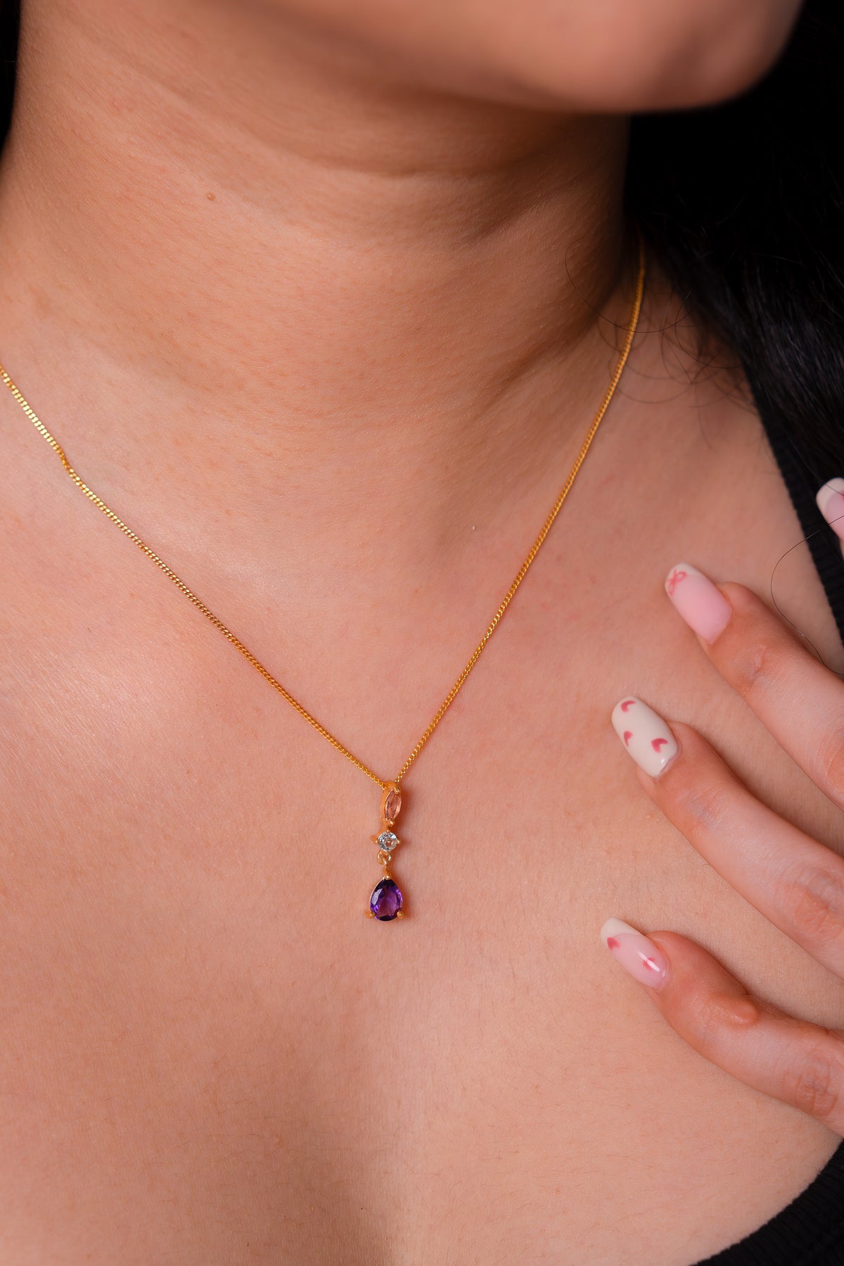 Pink Tourmaline, Amethyst, White Topaz Muse Necklace - CLJ966
