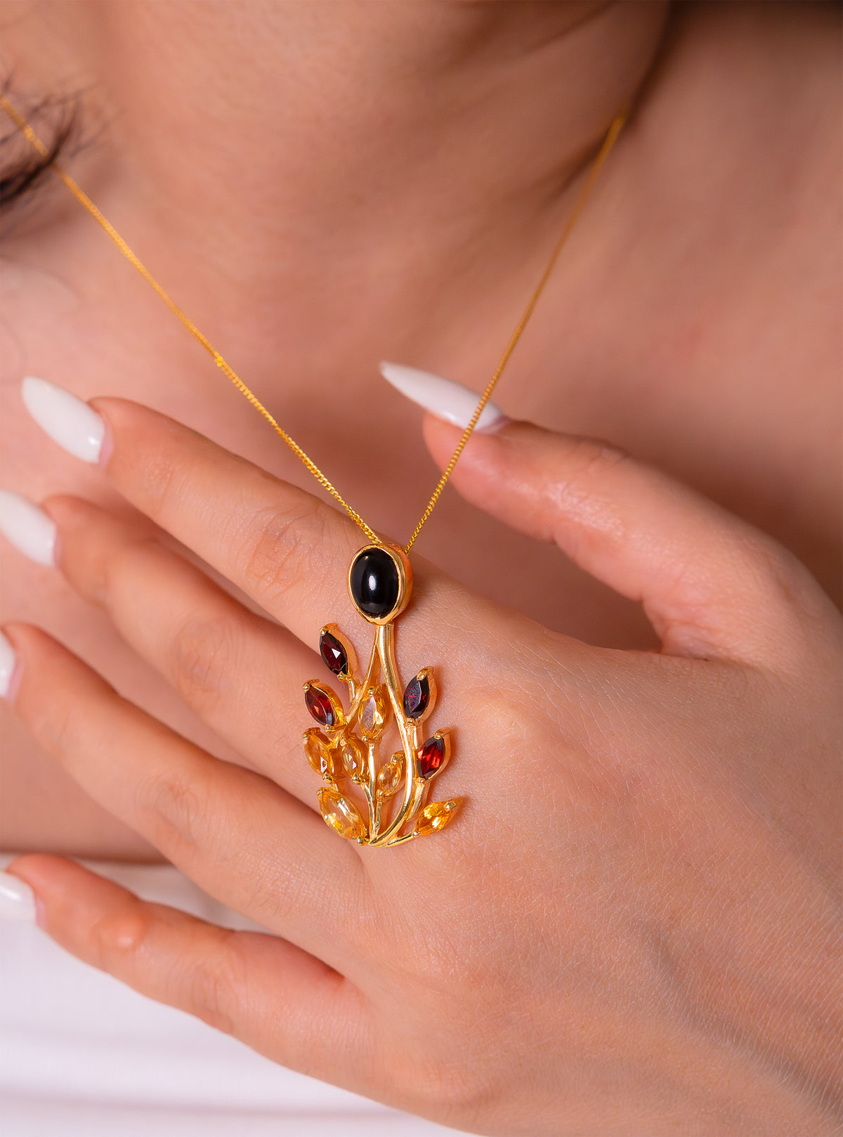 Handmade Sterling Silver Garnet, Citrine & Black Onyx Infera Necklace - CLJ805