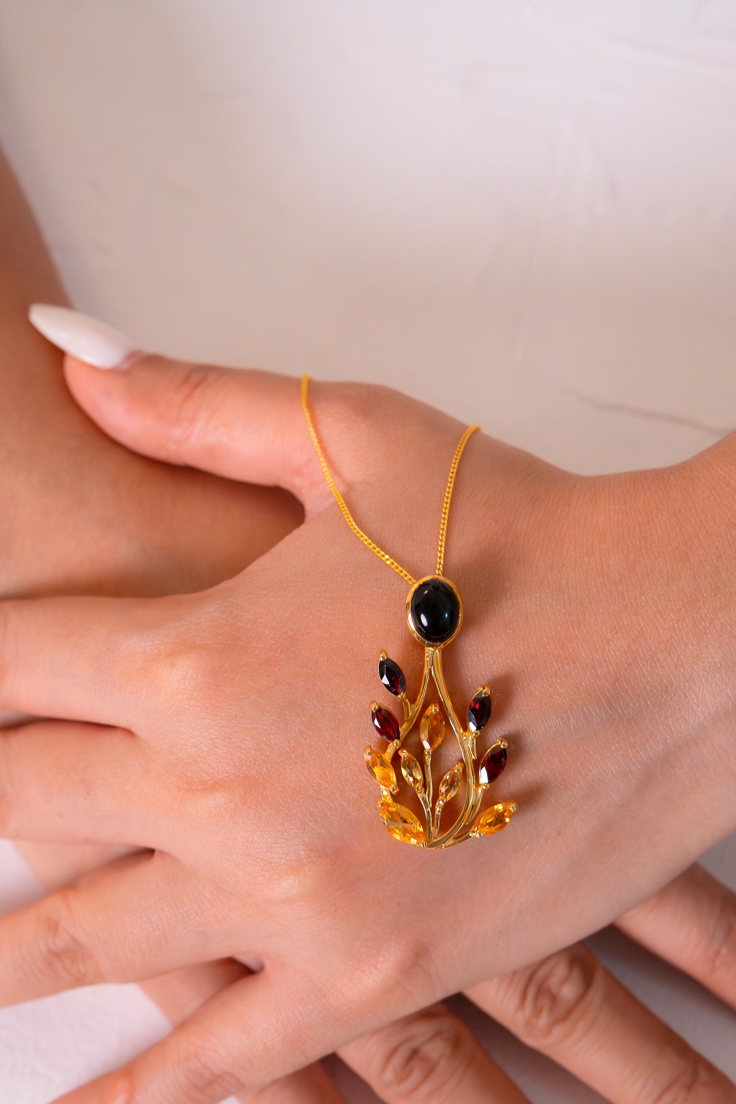 Handmade Sterling Silver Garnet, Citrine & Black Onyx Infera Necklace - CLJ805