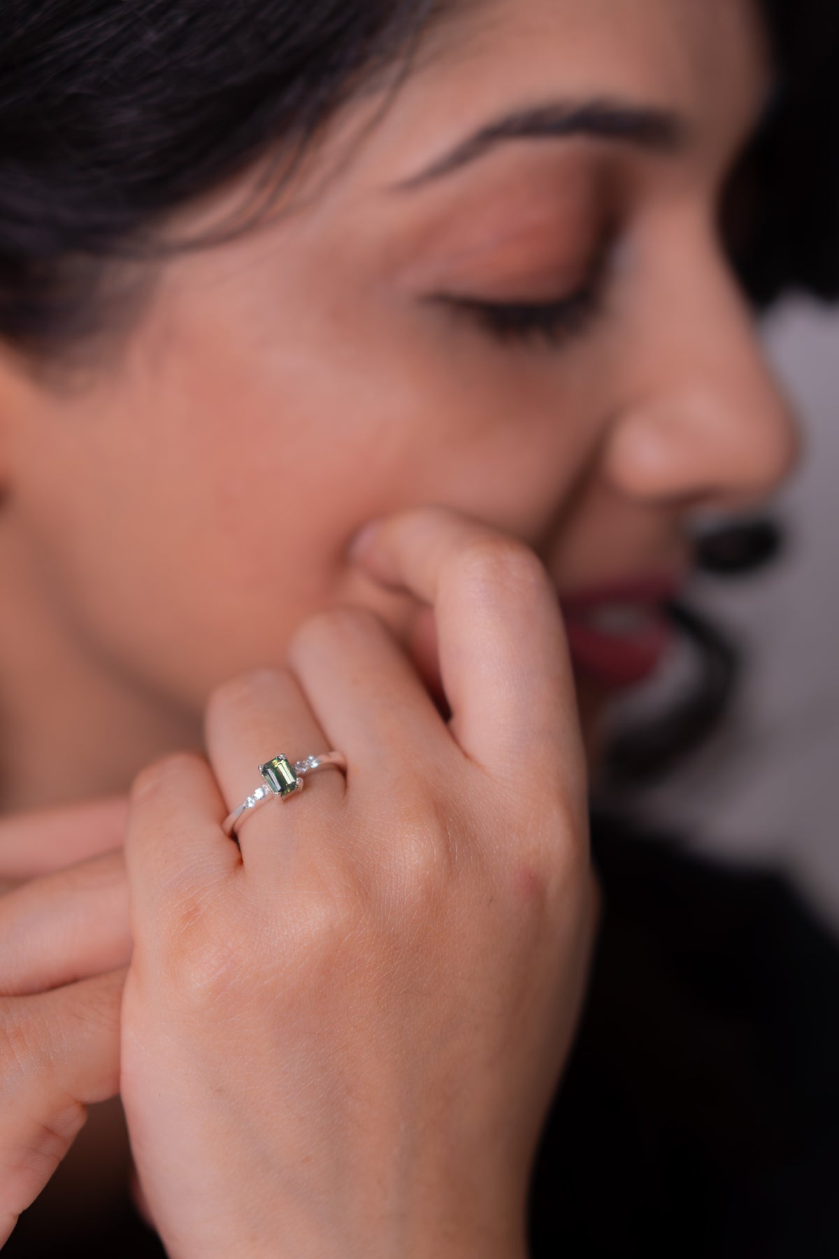Unheated Green Sapphire, White Sapphire Fiorina Ring - CLJ977