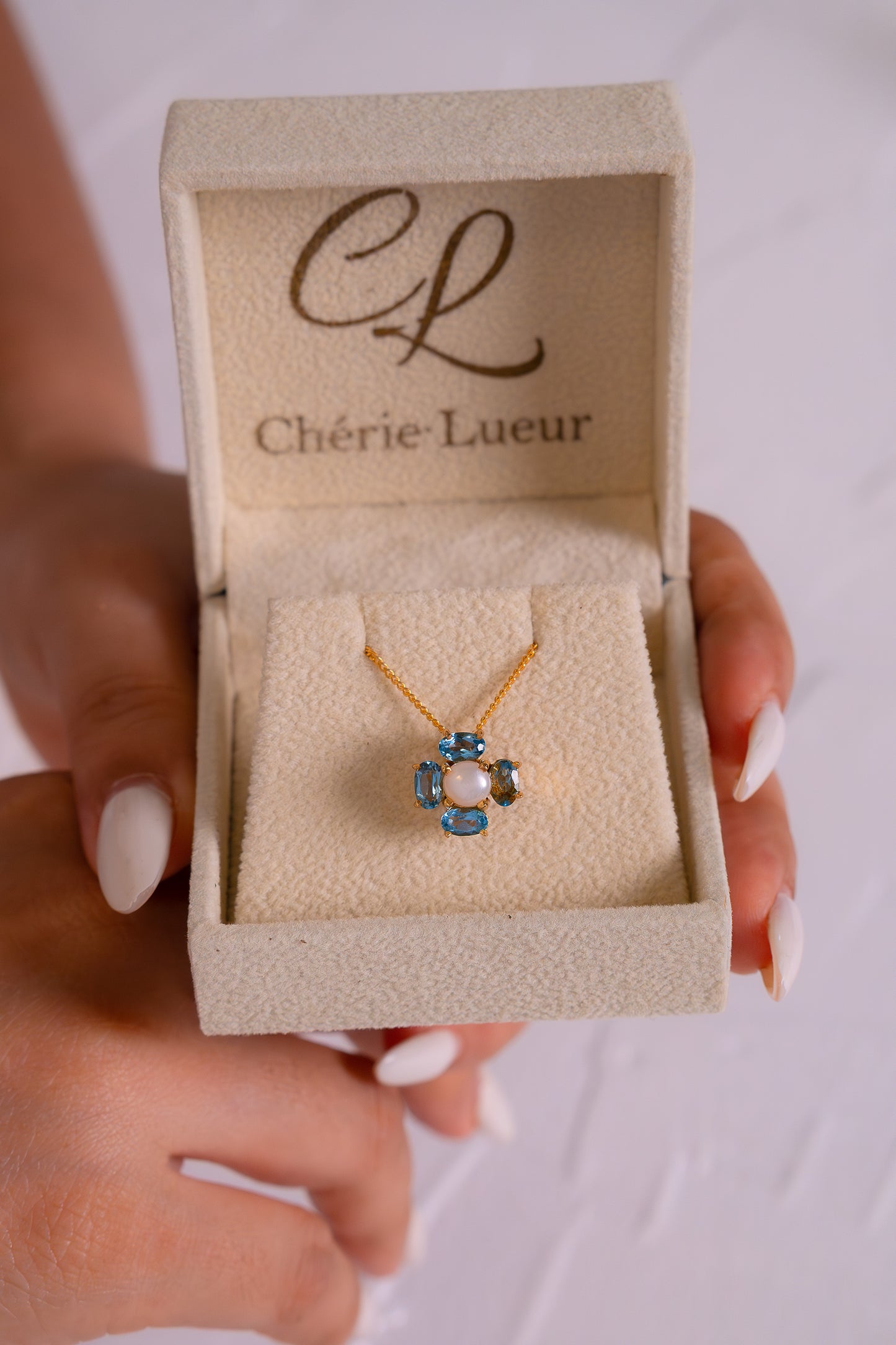 Handmade Sterling Silver Blue Topaz & Cultured Pearl Emmeline Necklace - CLJ728B