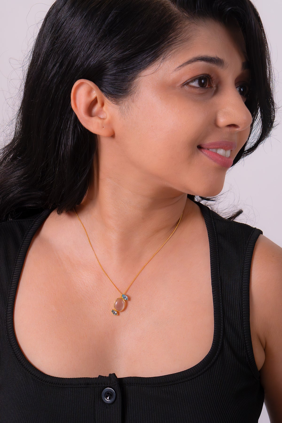 Handmade Sterling Silver Moonstone & Blue Topaz Nereida Necklace - CLJ812