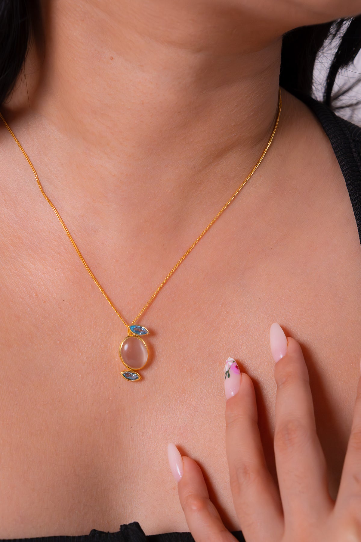 Handmade Sterling Silver Moonstone & Blue Topaz Nereida Necklace - CLJ812