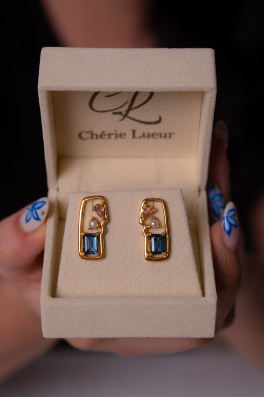London Blue Topaz, Pink Tourmaline, Cultured Pearl Reverie Earrings - CLJ976