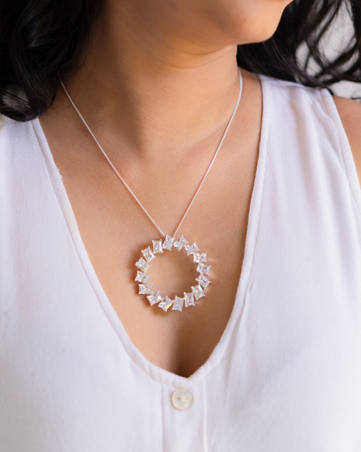 Handmade Sterling Silver American Diamonds Alexandra Necklace - CLJ617