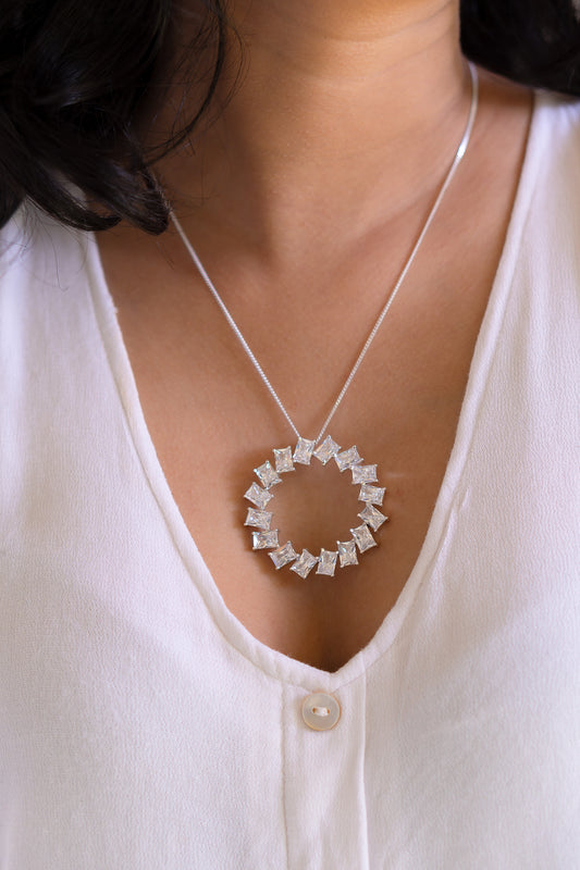 Handmade Sterling Silver American Diamonds Alexandra Necklace - CLJ617