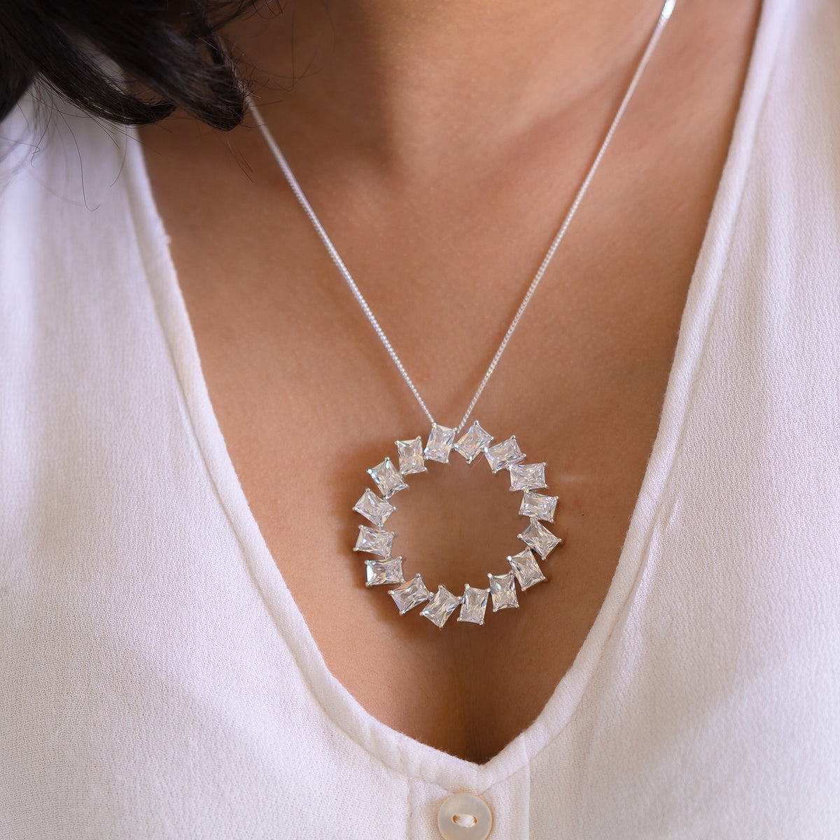 Handmade Sterling Silver American Diamonds Alexandra Necklace - CLJ617