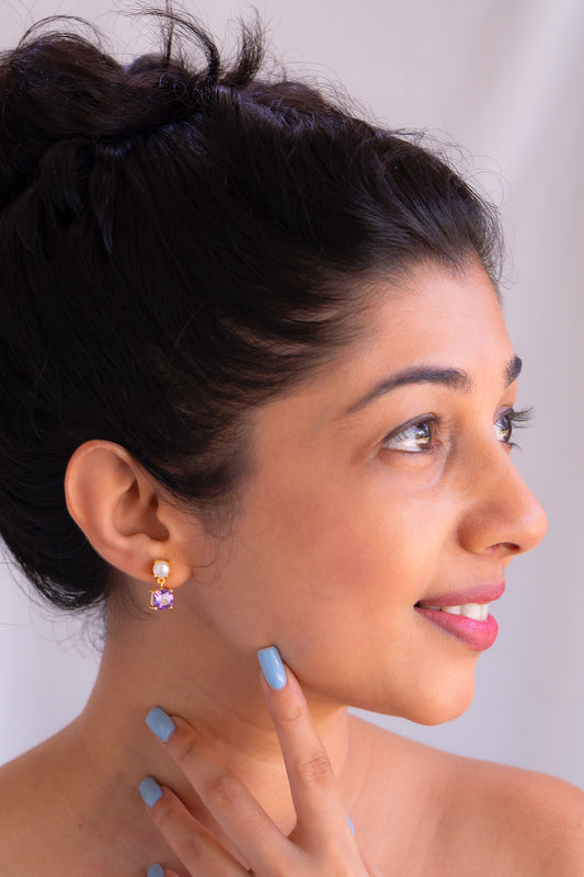 Amethyst & Cultured Pearl Anaya Earrings - CLJ663A