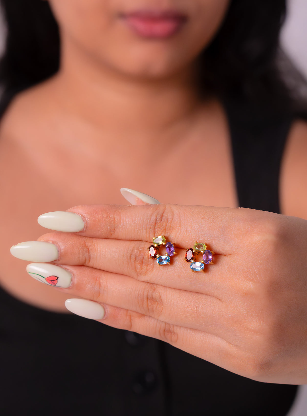 Garnet, Amethyst, Peridot & Blue Topaz Evey Earrings - CLJ842