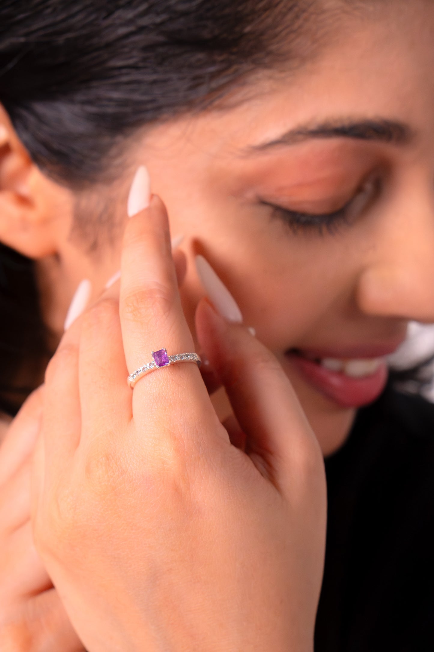 Handmade Sterling Silver Pink Sapphire & White Topaz Lynn Ring - CLJ850