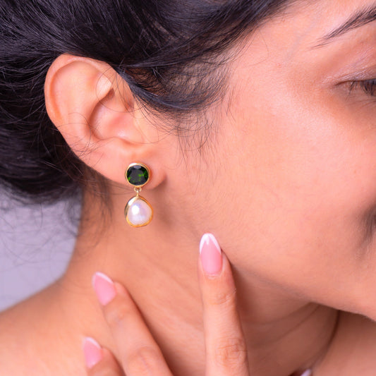 Chromium Diopside & Cultured Pearl Florentina Earrings - CLJ674