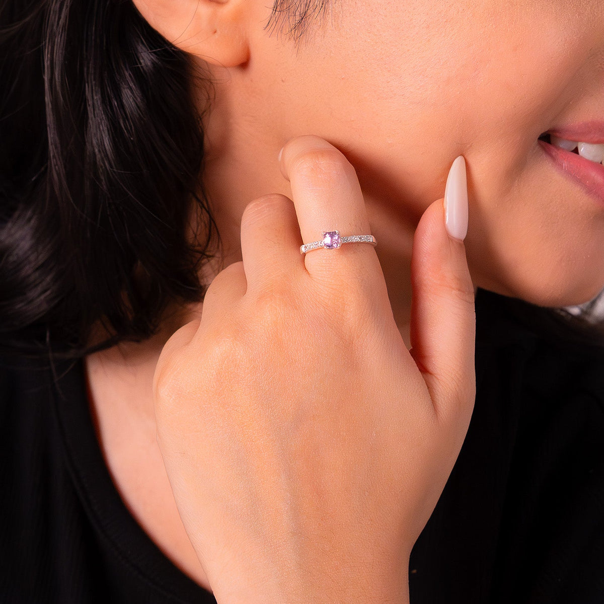 Handmade Sterling Silver Pink Sapphire & White Sapphire Cléo Ring - CLJ856