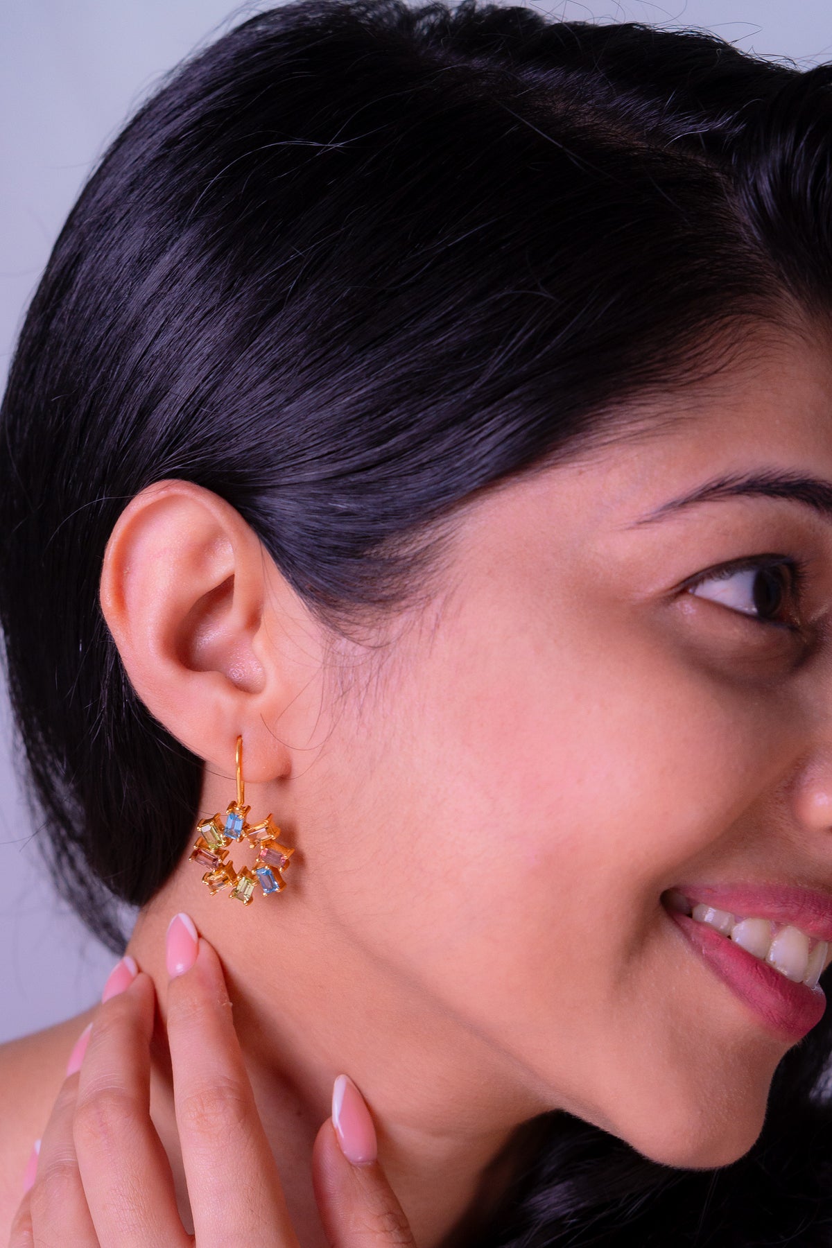Blue Topaz, Peridot, Pink Tourmaline & Citrine Raya Earrings - CLJ493E