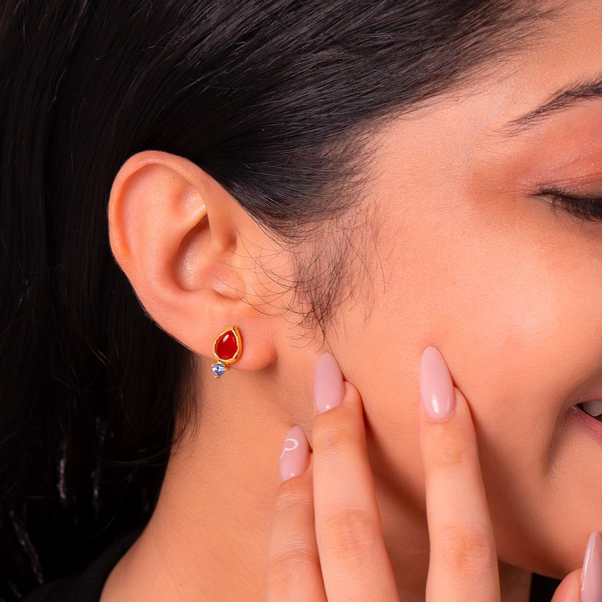 Carnelian & Blue Sapphire Kaila Earrings - CLJ855