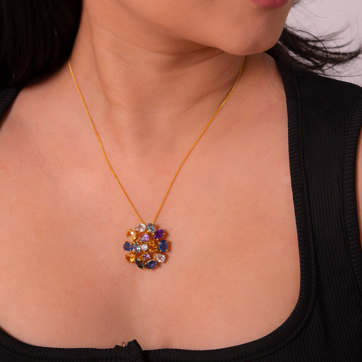 Handcrafted Sterling Silver Blue Topaz, Amethyst, Citrine, White Topaz, London Blue Topaz & Kyanite Eliana Necklace - CLJ439