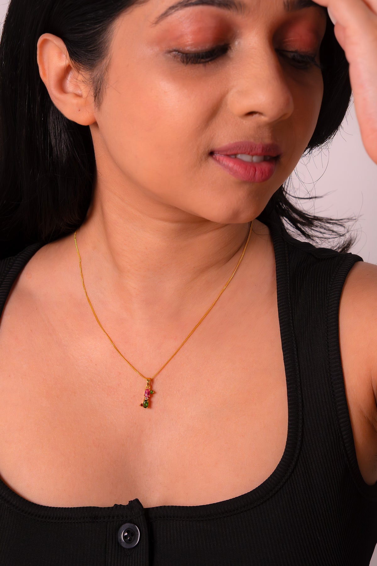 Pink Topaz, Chromium Diopside, Garnet & White Topaz Noor Necklace - CLJ874